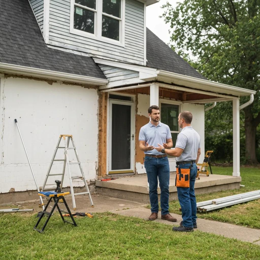 Investor and contractor reviewing renovation plans at a property
