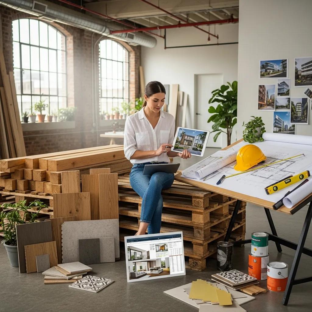 Investor reviewing flexible hard money loan options with blueprints and renovation materials nearby