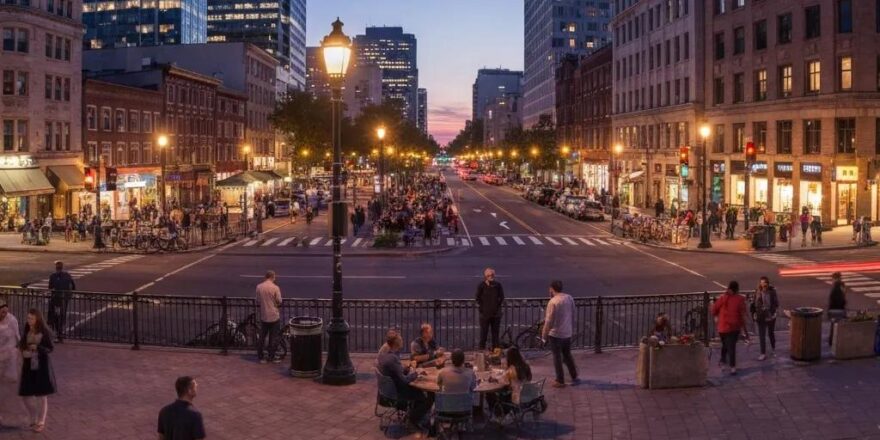Real estate investor reviewing construction plans with a laptop and coffee, symbolizing financing new construction