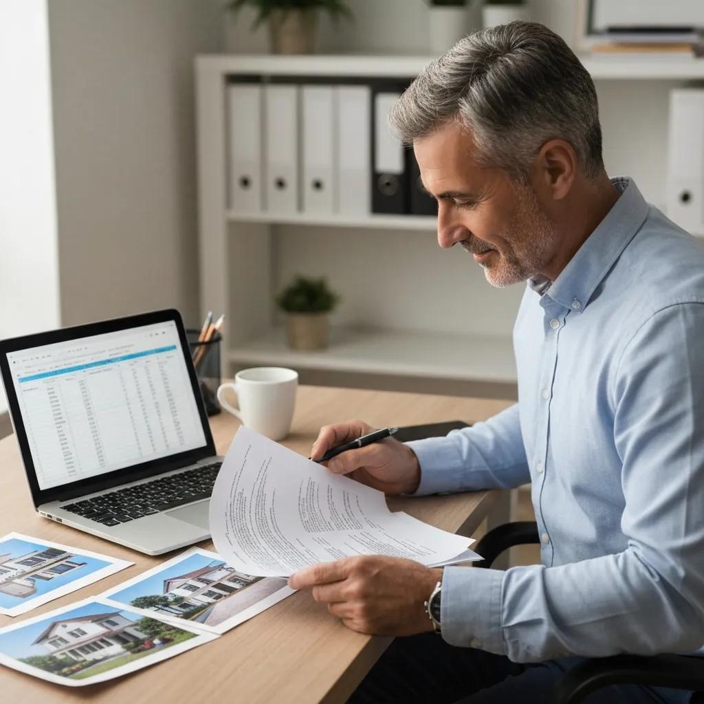 Real estate investor reviewing documents in a cozy home office, emphasizing hard money loan importance