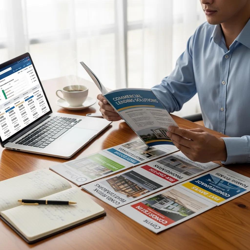 Investor reviewing loan program options and a financial calculator on a desk