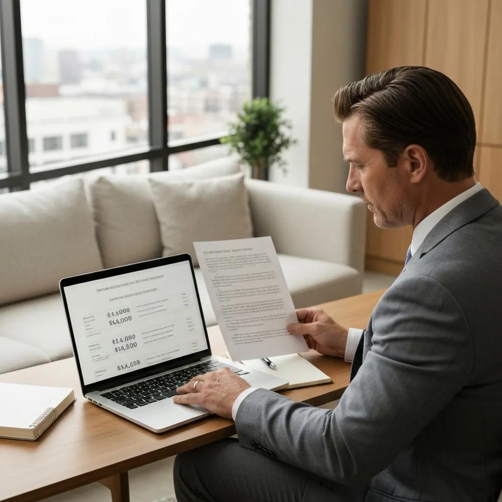 Investor reviewing equity and financing documents at a desk