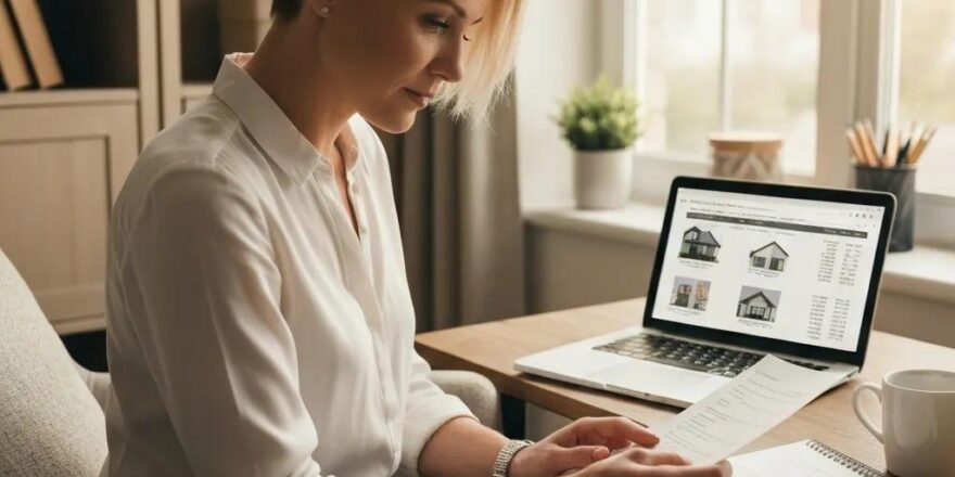 Real estate investor reviewing property insurance documents in a cozy home office