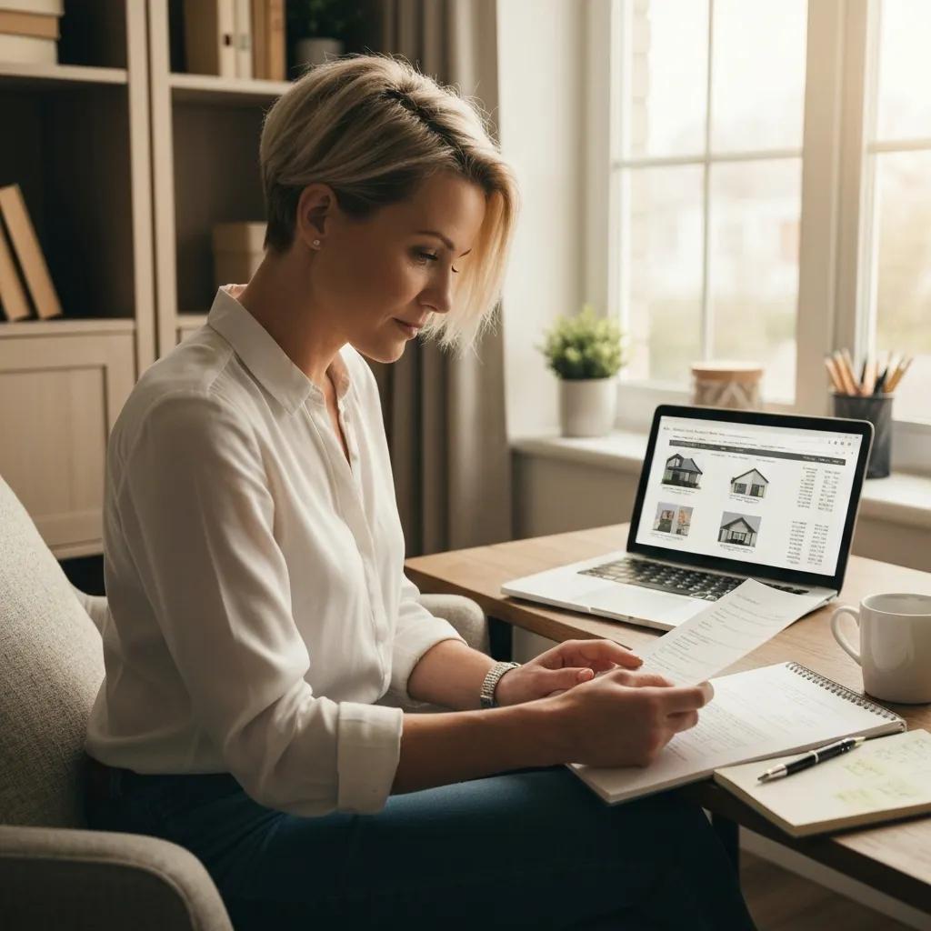 Real estate investor reviewing property insurance documents in a cozy home office