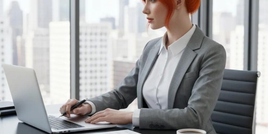 Real estate investor reviewing tenant applications in a modern office