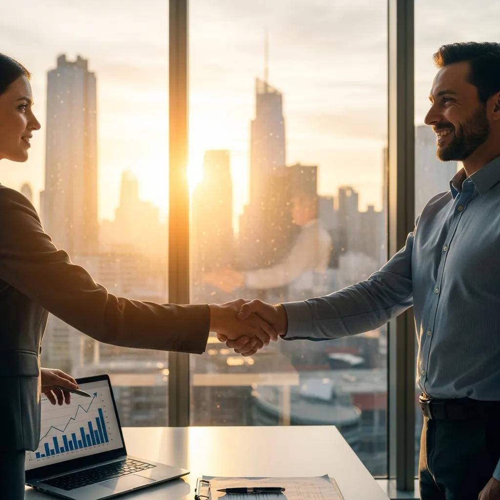 Investor shaking hands with a lender in an office