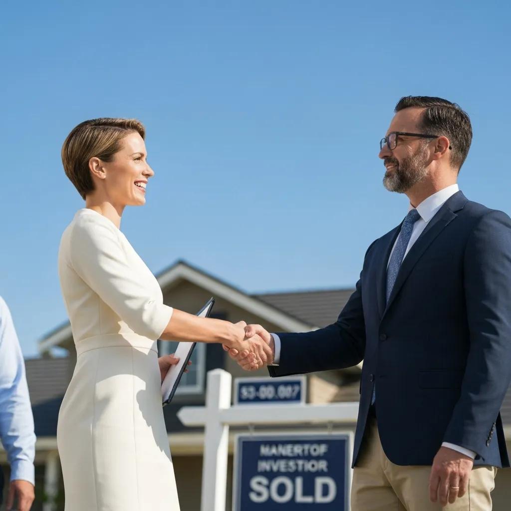 Investor shaking hands with a lender after acquiring a property