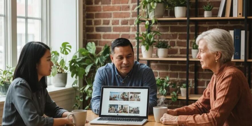 Real estate investors collaborating on 1031 exchange strategies in a cozy office environment