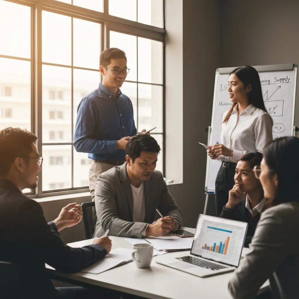 Real estate investors collaborating on housing supply strategies in a modern office