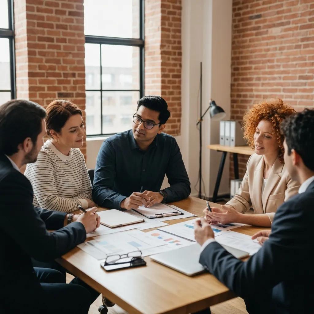 Real estate investors collaborating on short-term financing strategies in a cozy office setting