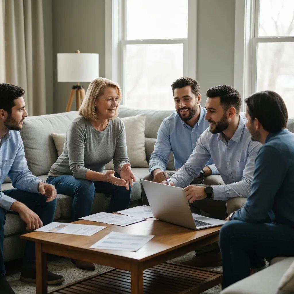 Real estate investors discussing FHA loans in a cozy living room