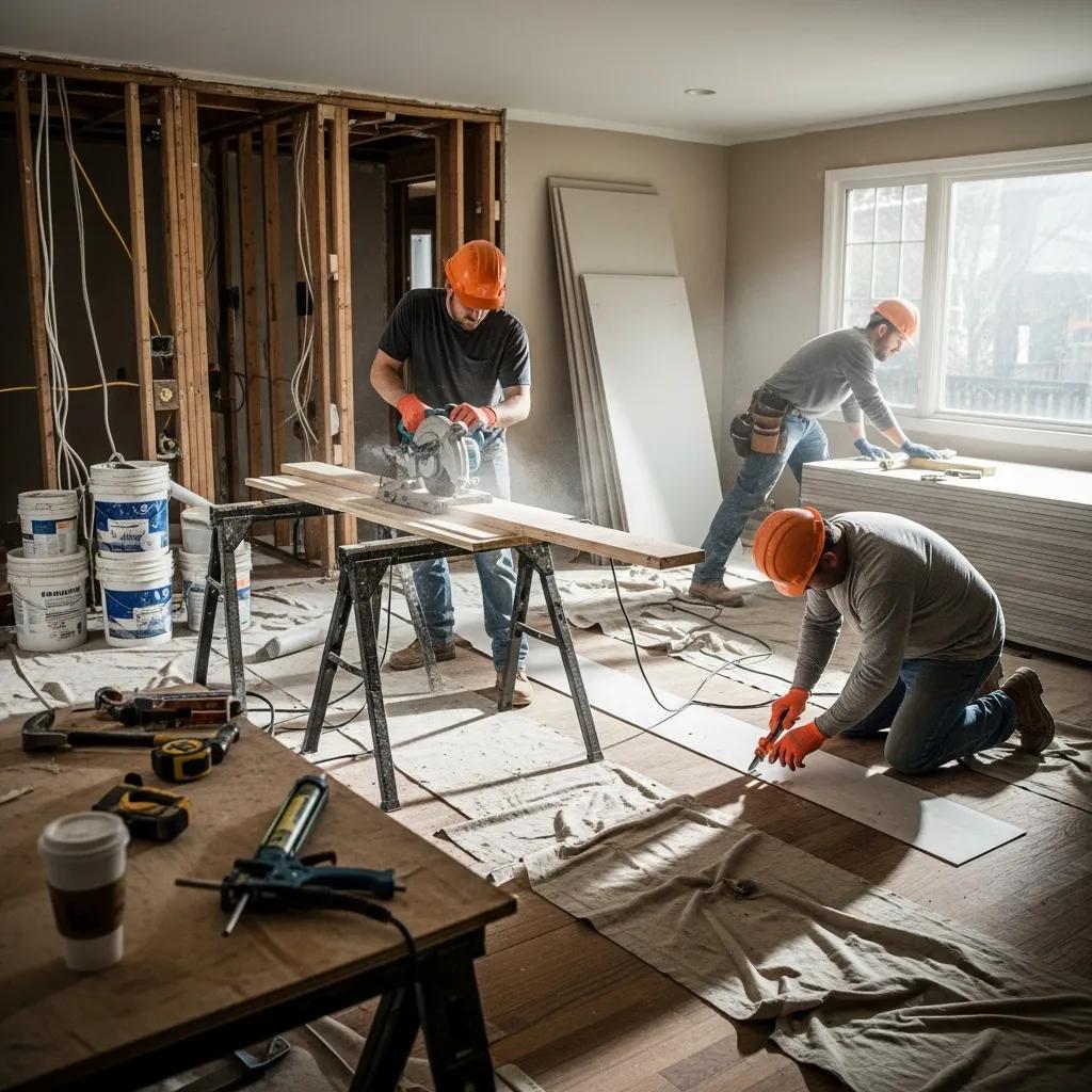 Home renovation work underway on a residential property being prepared for a fix-and-flip