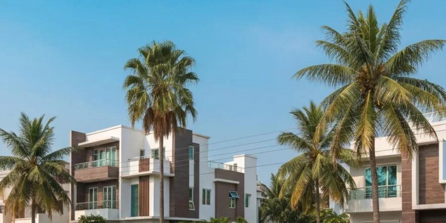 Southern California neighborhood showcasing diverse homes and palm trees, representing real estate opportunities