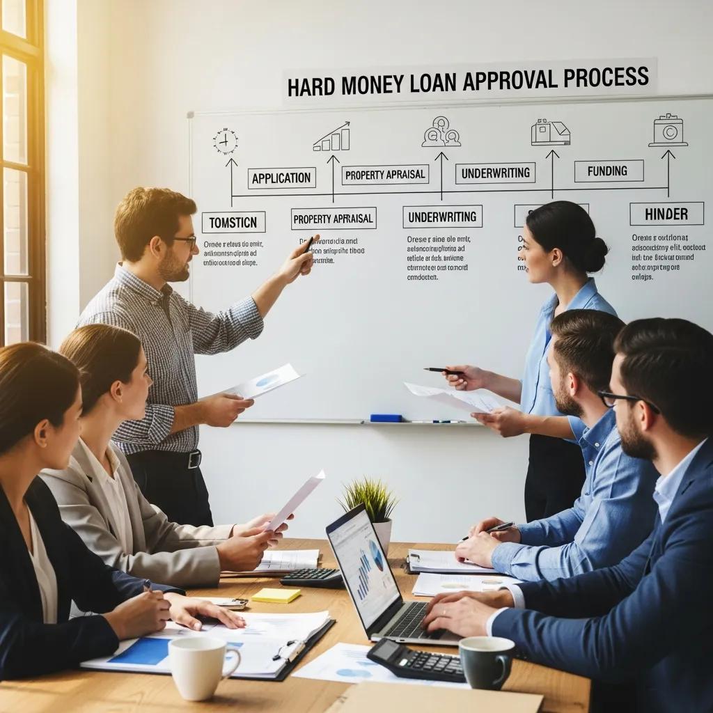 Professional team reviewing a hard money loan approval