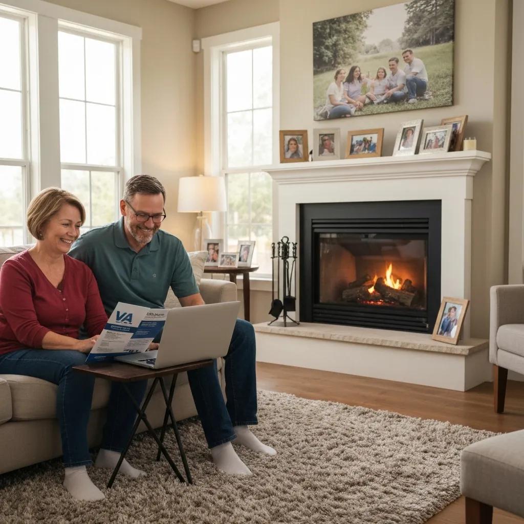 Veteran family discussing VA loan options in a cozy living room