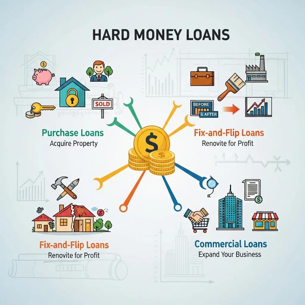 Diagram showing common hard money loan types for investors