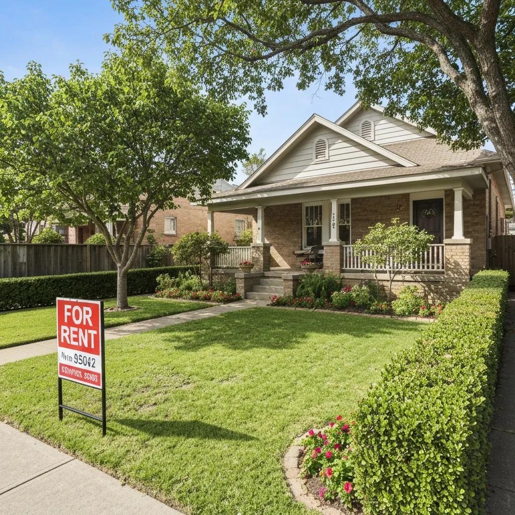 Well-maintained rental property with a 'For Rent' sign representing rental investment opportunities
