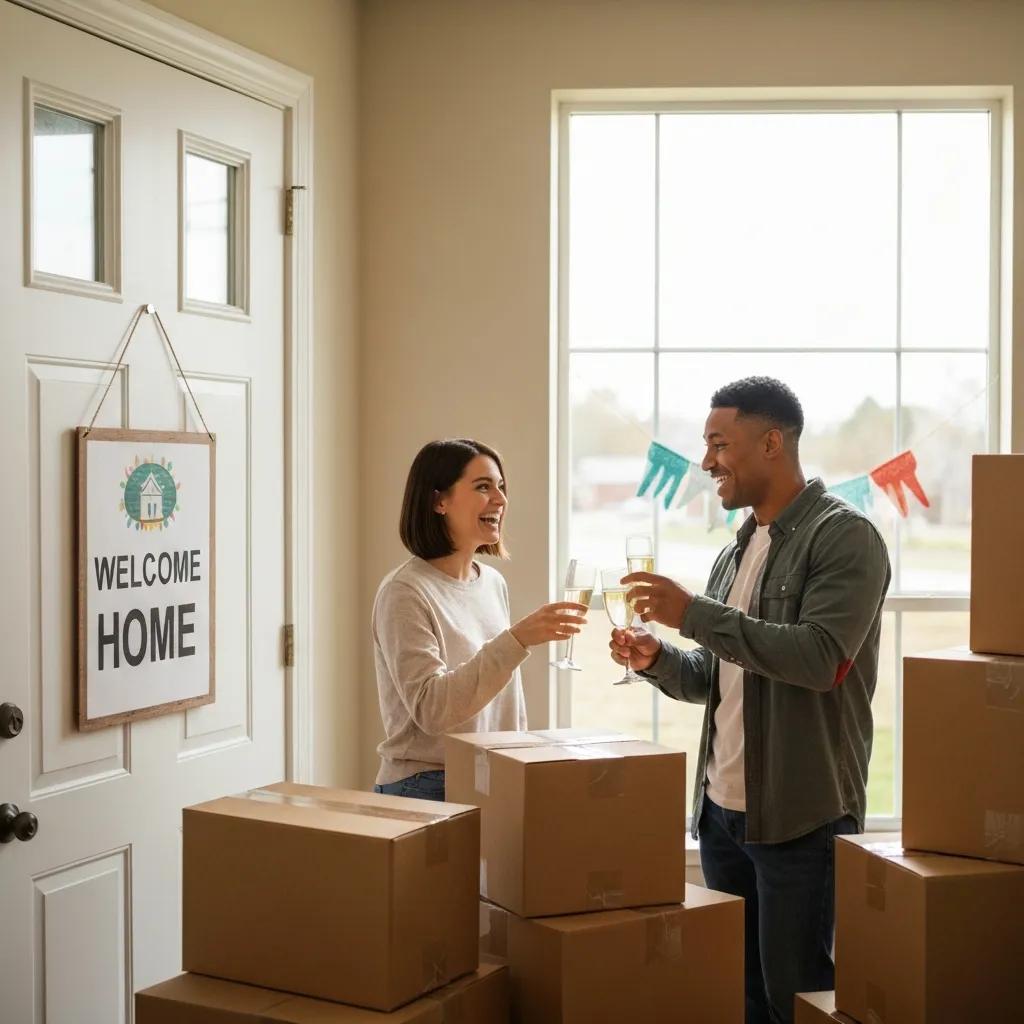 Young couple celebrating in their new home — benefits of USDA financing for eligible buyers