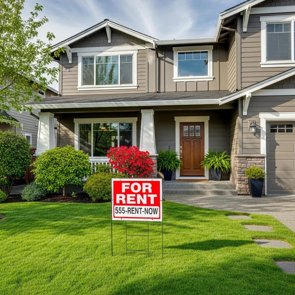 Well-maintained rental property with a for rent sign