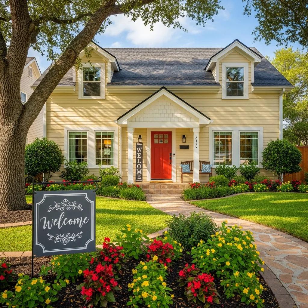 Attractive rental property with lush landscaping and inviting entrance