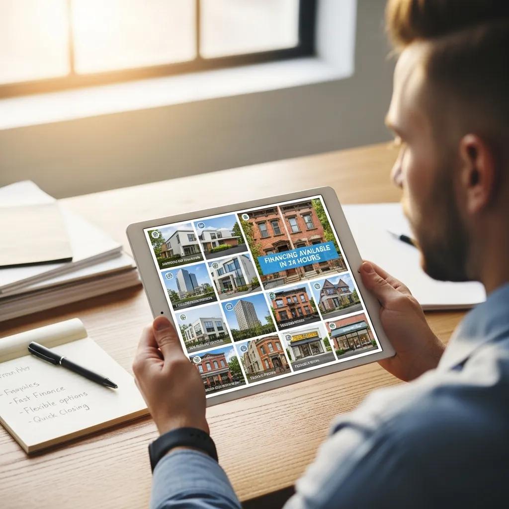 Owner evaluating an investment property on a tablet in a well-lit office