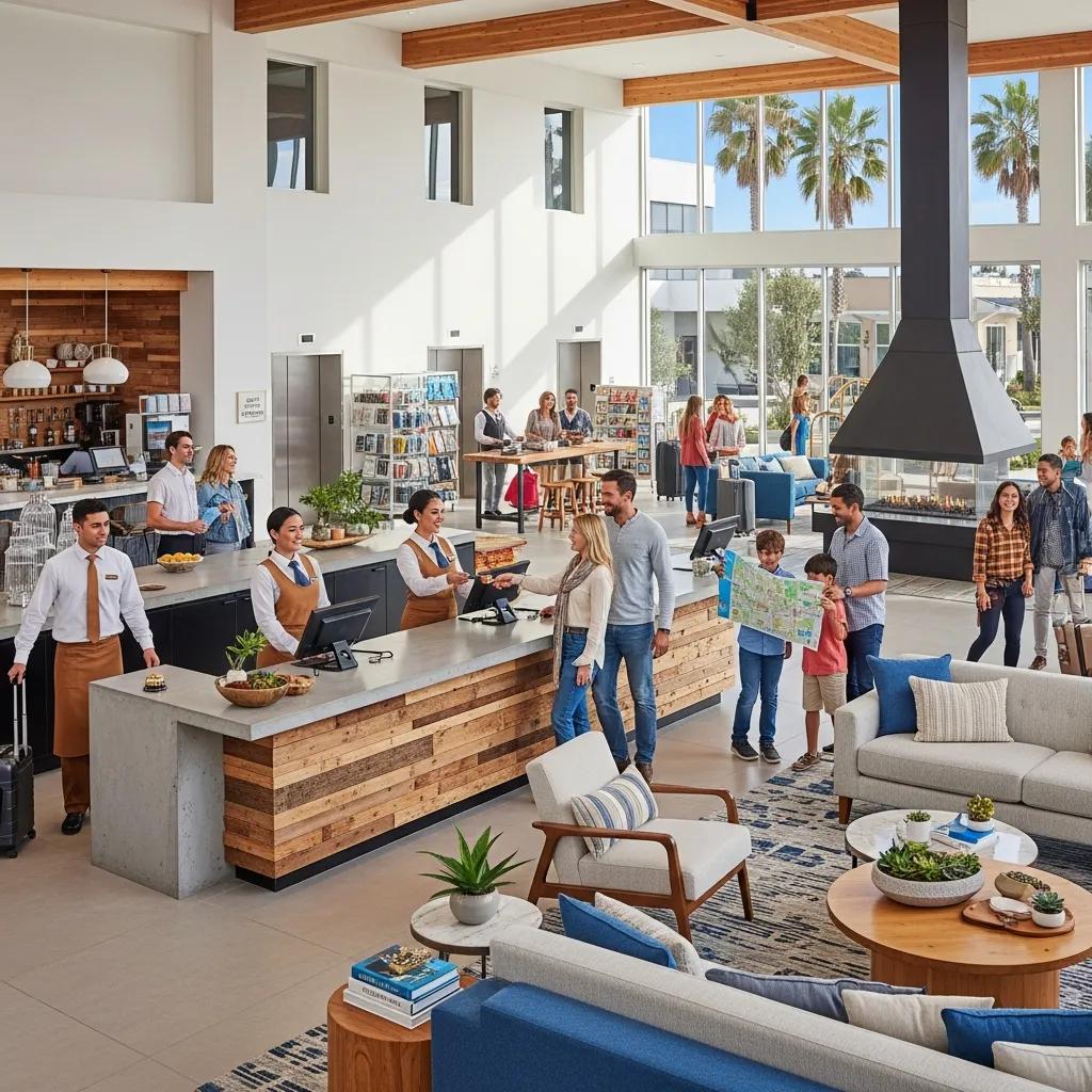 Lively hotel lobby in California, illustrating demand trends and investment potential in hospitality