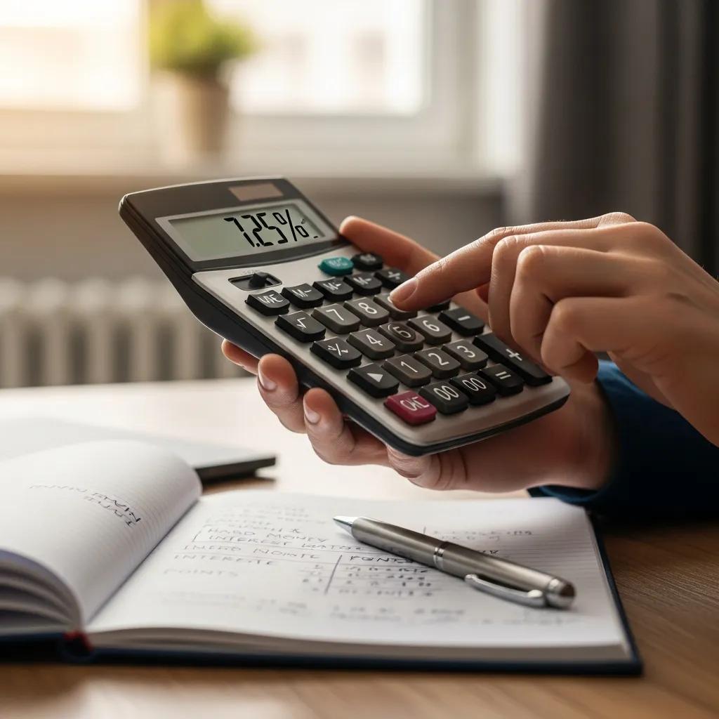 Calculator and notepad used to estimate hard money loan interest rates
