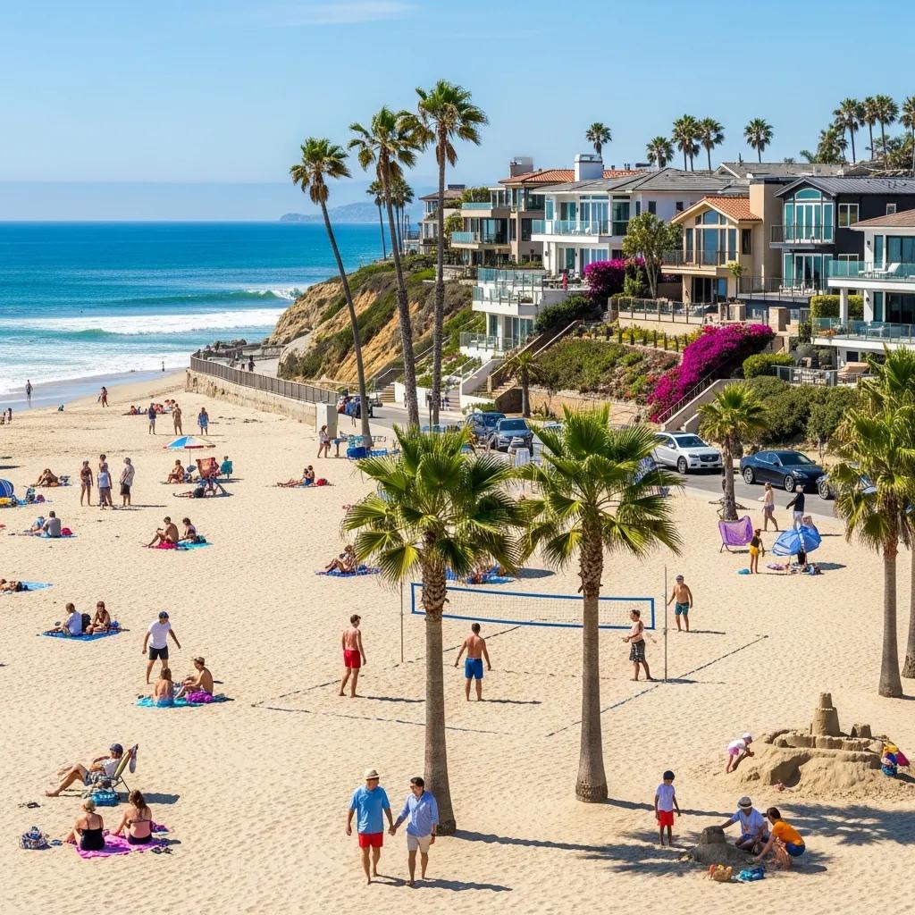 California coastal view with tourists, illustrating the impact of tourism on real estate