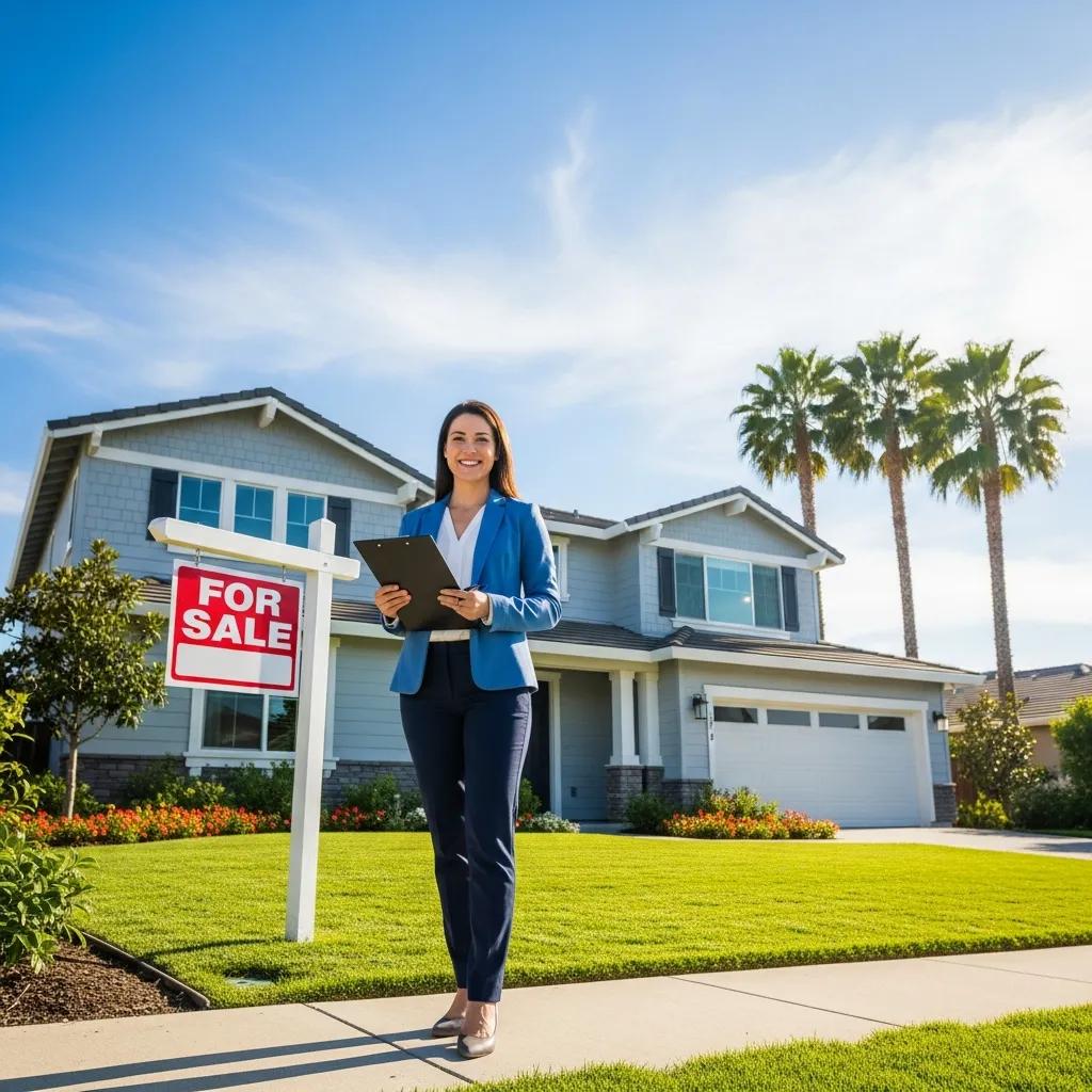 California real estate agent in front of a home, representing the significance of the BRE license