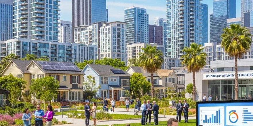 California skyline with diverse housing types representing real estate opportunities