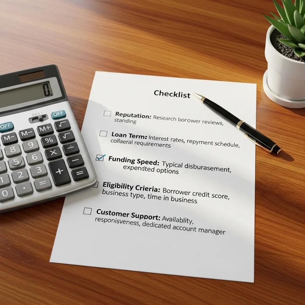 Checklist outlining key criteria for choosing a hard money lender