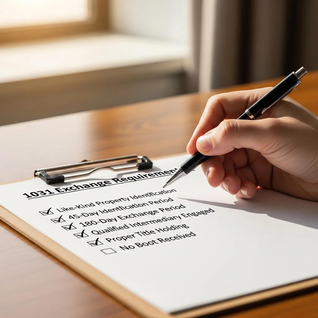 Handwritten checklist showing 1031 exchange requirements