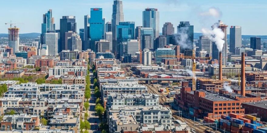 City skyline showcasing diverse buildings representing zoning laws in real estate development