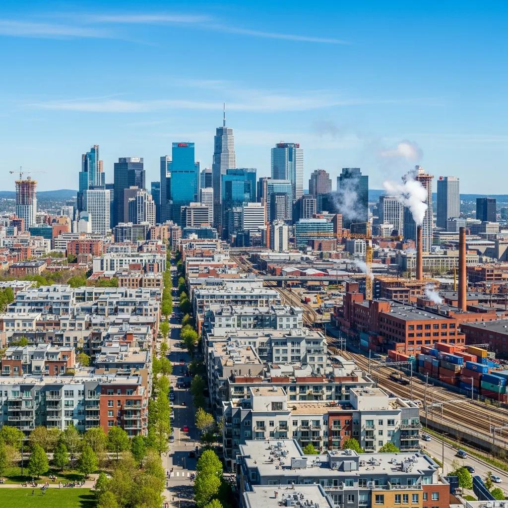 City skyline showcasing diverse buildings representing zoning laws in real estate development