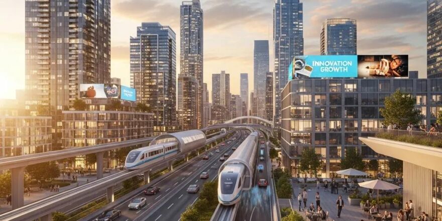 Cityscape illustrating modern infrastructure development and its impact on property values