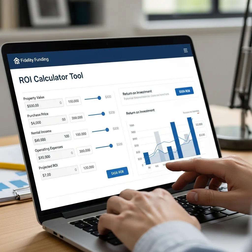 Laptop showing the Fidelity Funding ROI Calculator interface