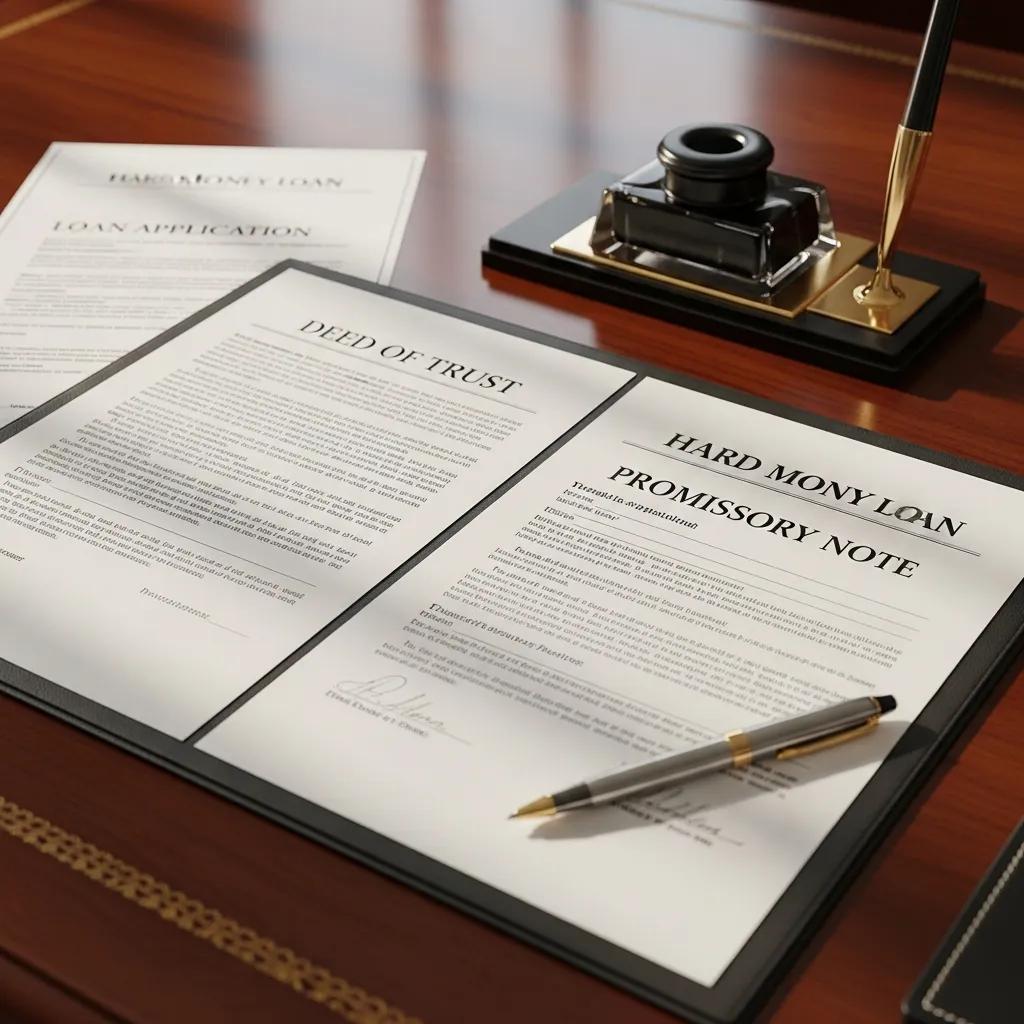 Close-up of Deed of Trust and Promissory Note on a desk