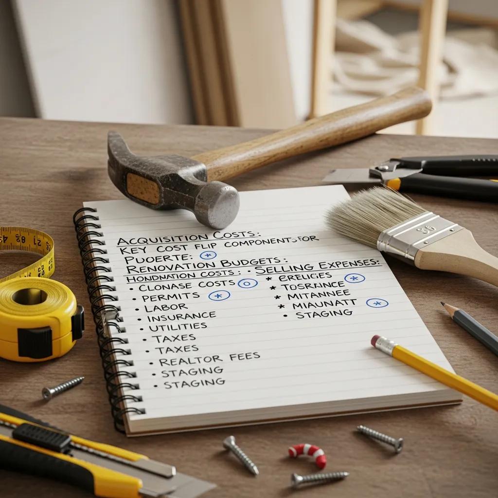 Notes and tools outlining renovation cost components
