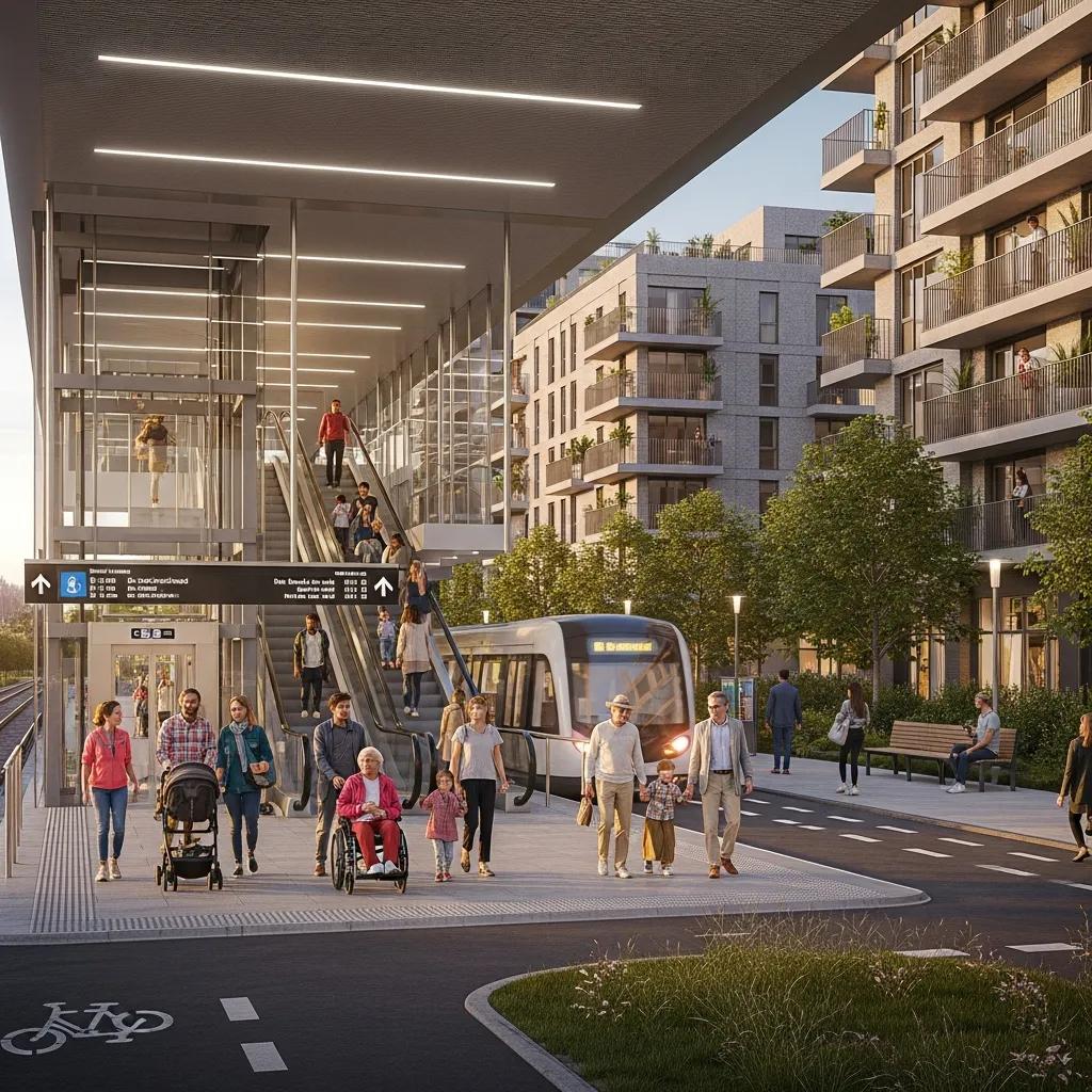 Commuters boarding a new metro line, showing how transit projects lift nearby real estate values