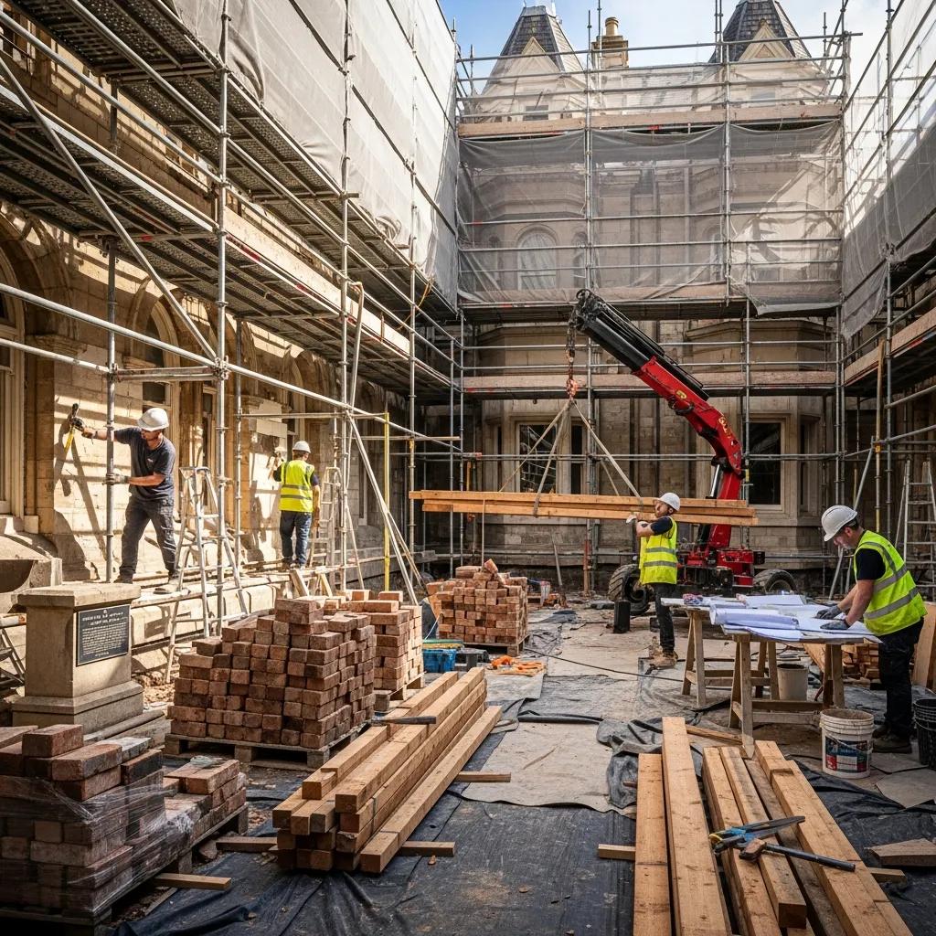 Renovation of a historic property underway, demonstrating preservation-focused construction