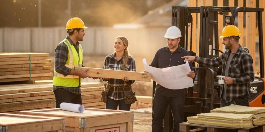 Construction workers collaborating at a site, highlighting supply chain disruptions in the construction industry