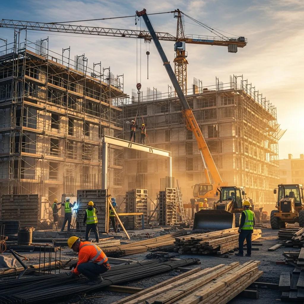 Construction crew building a new residential home