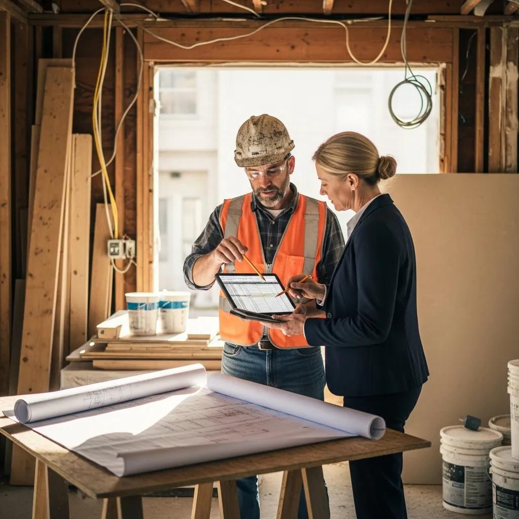 Contractor and investor reviewing a rehab budget on-site