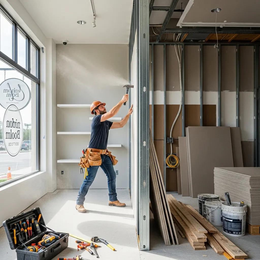 Contractor working on a retail storefront renovation