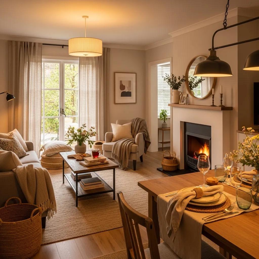 Cozy short-term rental property interior with inviting decor and warm lighting