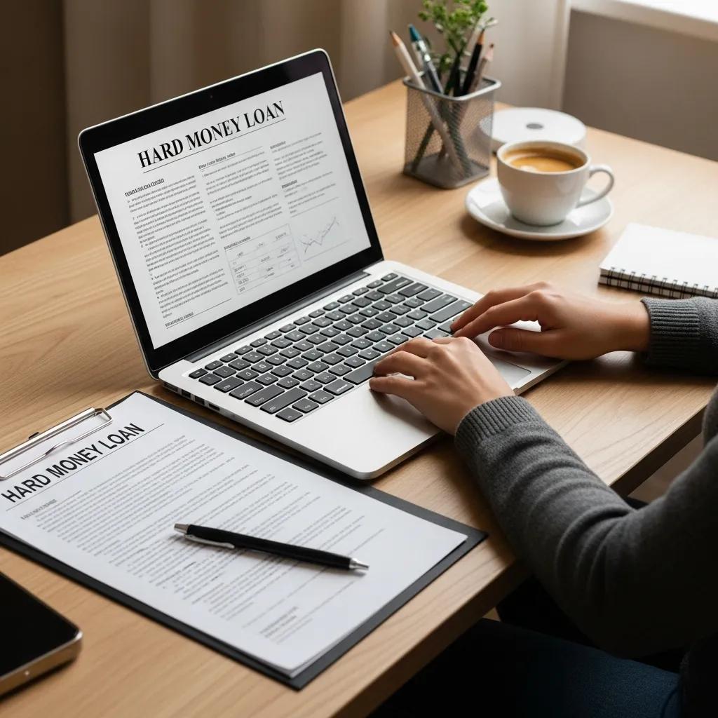 Cozy workspace with essential documents for hard money loan application