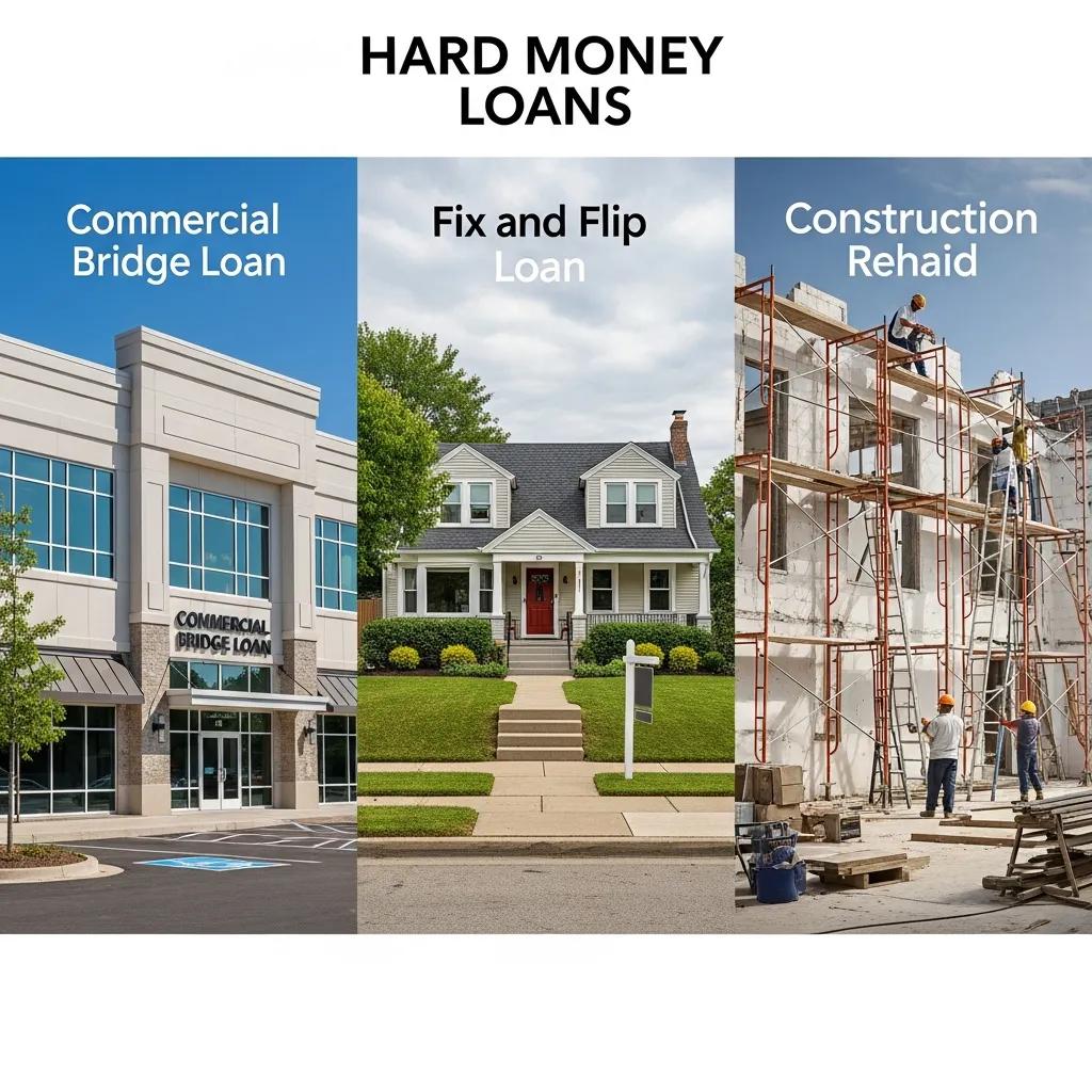 Icons representing purchase, fix-and-flip, and bridge loan options