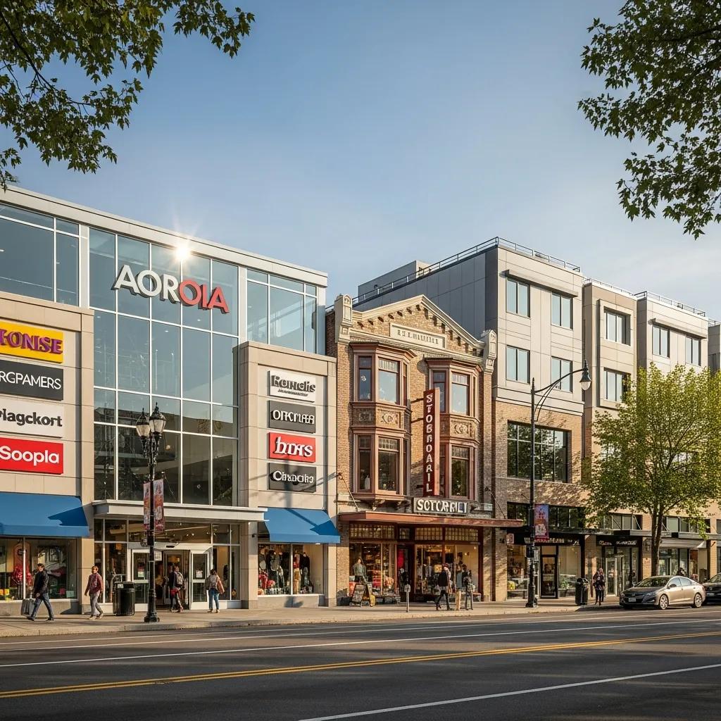 Shopping center and individual storefronts representing retail properties that qualify for financing