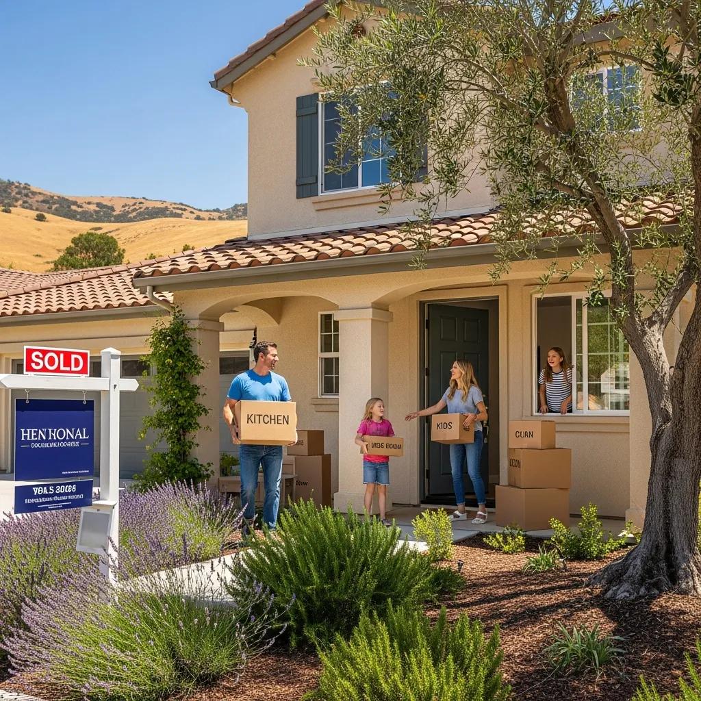 Family moving into a newly purchased home in an inland California community