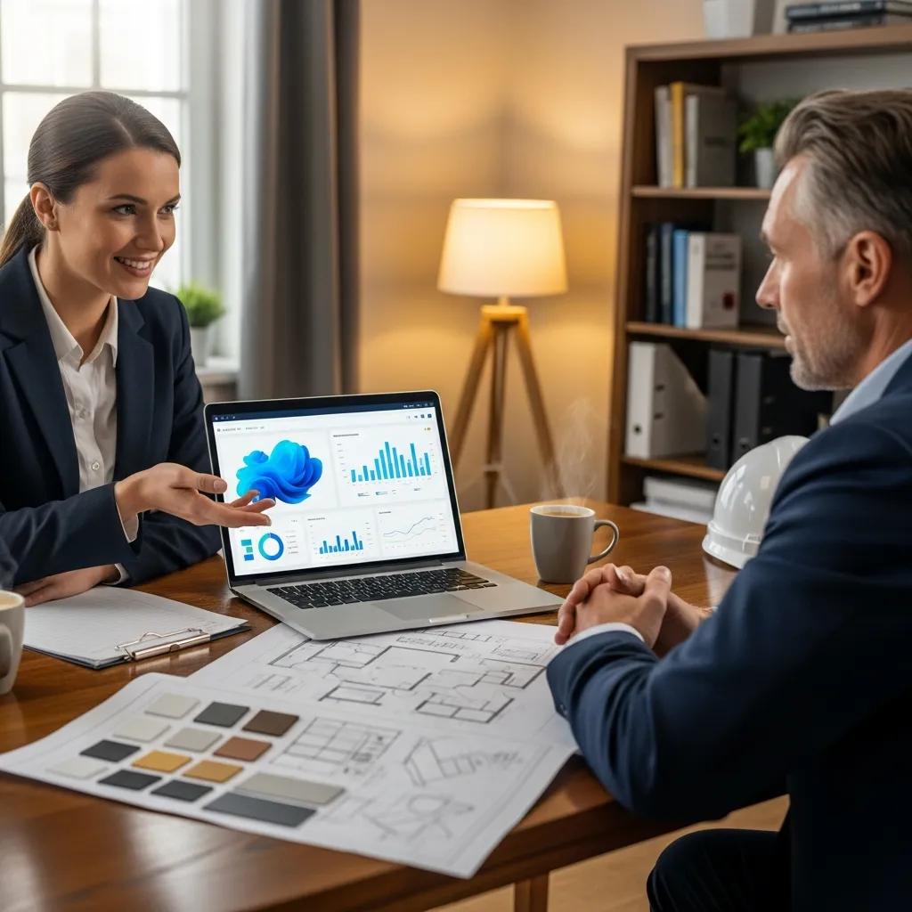 Investor and advisor reviewing project management and financing together